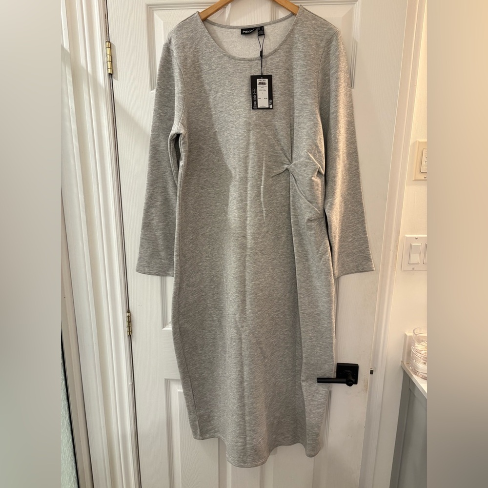 Gray Long Sleeve Sweatshirt Dress